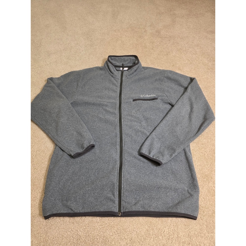 Columbia Mens Full Zip Fleece Jacket Gray Mock Neck Size Large Zipper Pocket